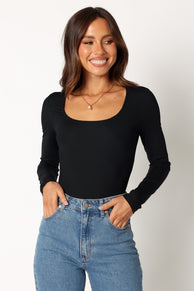 TOPS @Pia Long Sleeve Body Suit - Black