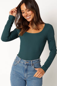 TOPS @Pia Long Sleeve Body Suit - Hunter Green