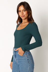 TOPS @Pia Long Sleeve Body Suit - Hunter Green