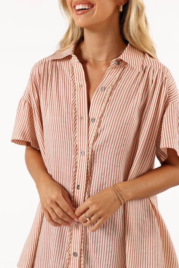 TOPS @Piper Button Down Top - Cream Pink