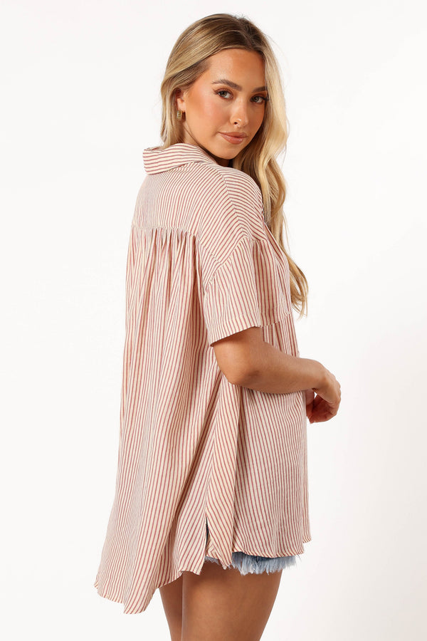 TOPS @Piper Button Down Top - Cream Pink