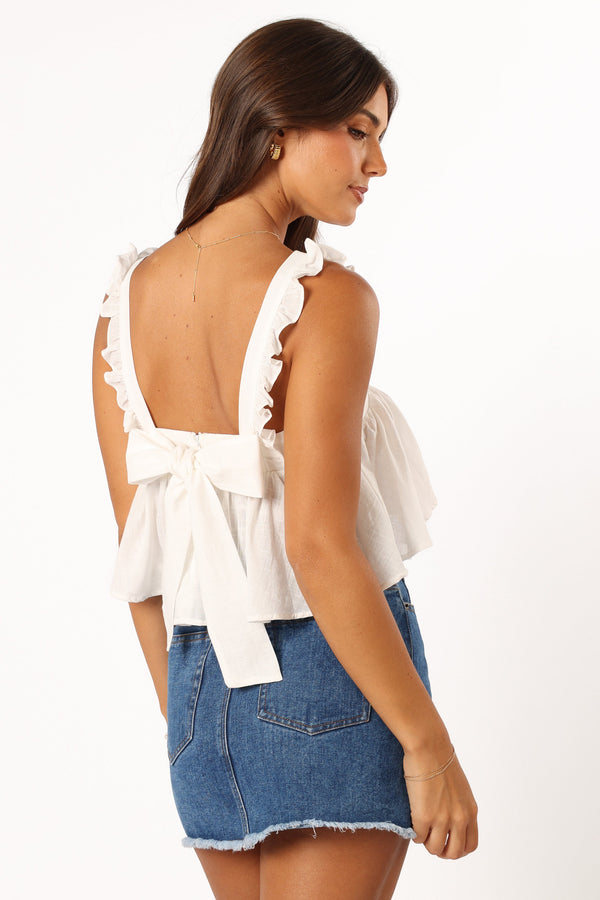 TOPS @Raye Ruffle Strap Top - White