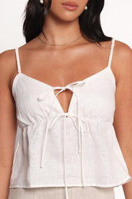 TOPS Rayma Tie Front Linen Top - White
