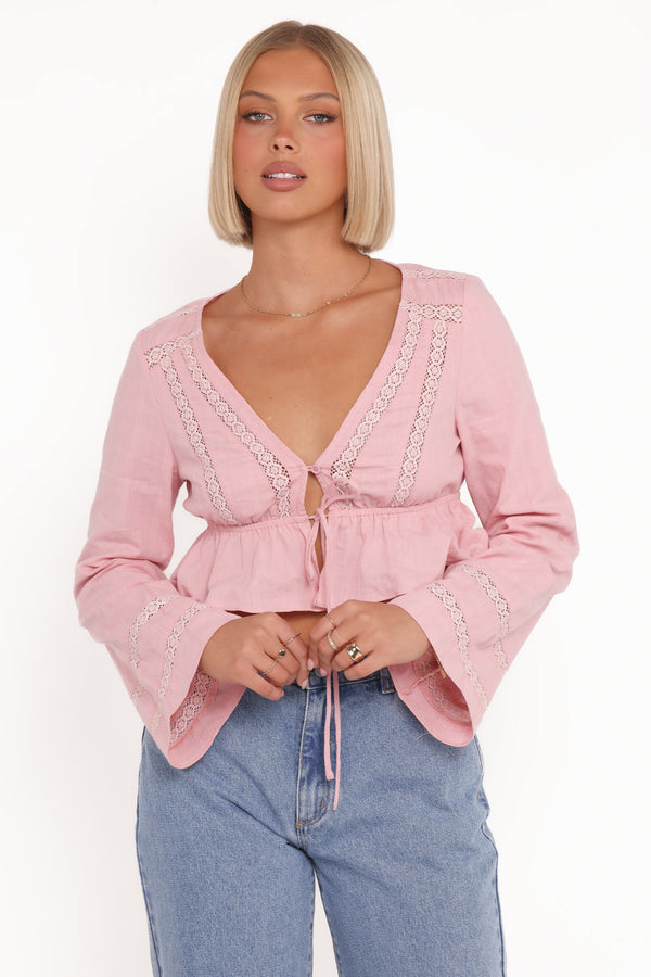 TOPS Reed Long Sleeve Top - Pink