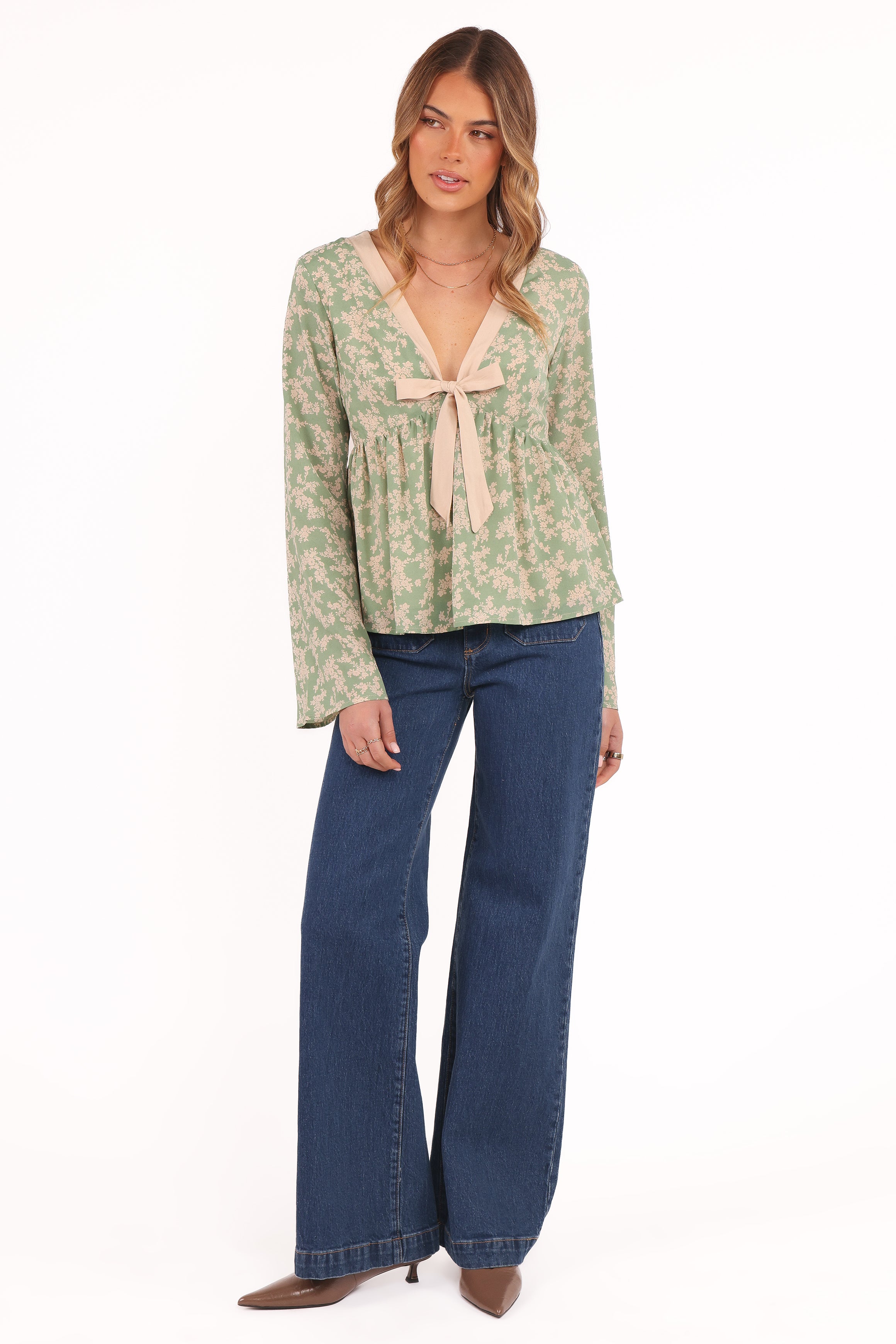 TOPS Reeva Long Sleeve Top - Green Floral