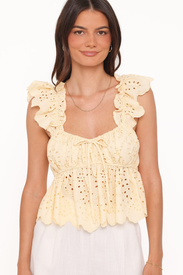 TOPS Regina Eyelet Ruffle Top - Butter Yellow