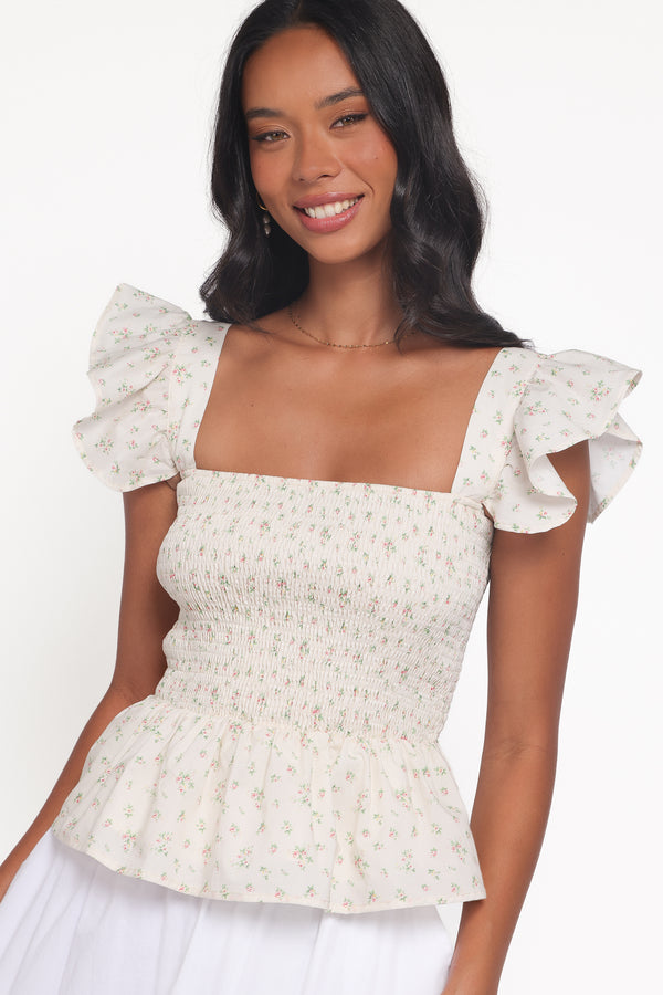 TOPS Remira Smocked Ruffle Top - White Betty