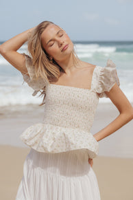 TOPS Remira Smocked Ruffle Top - White Betty