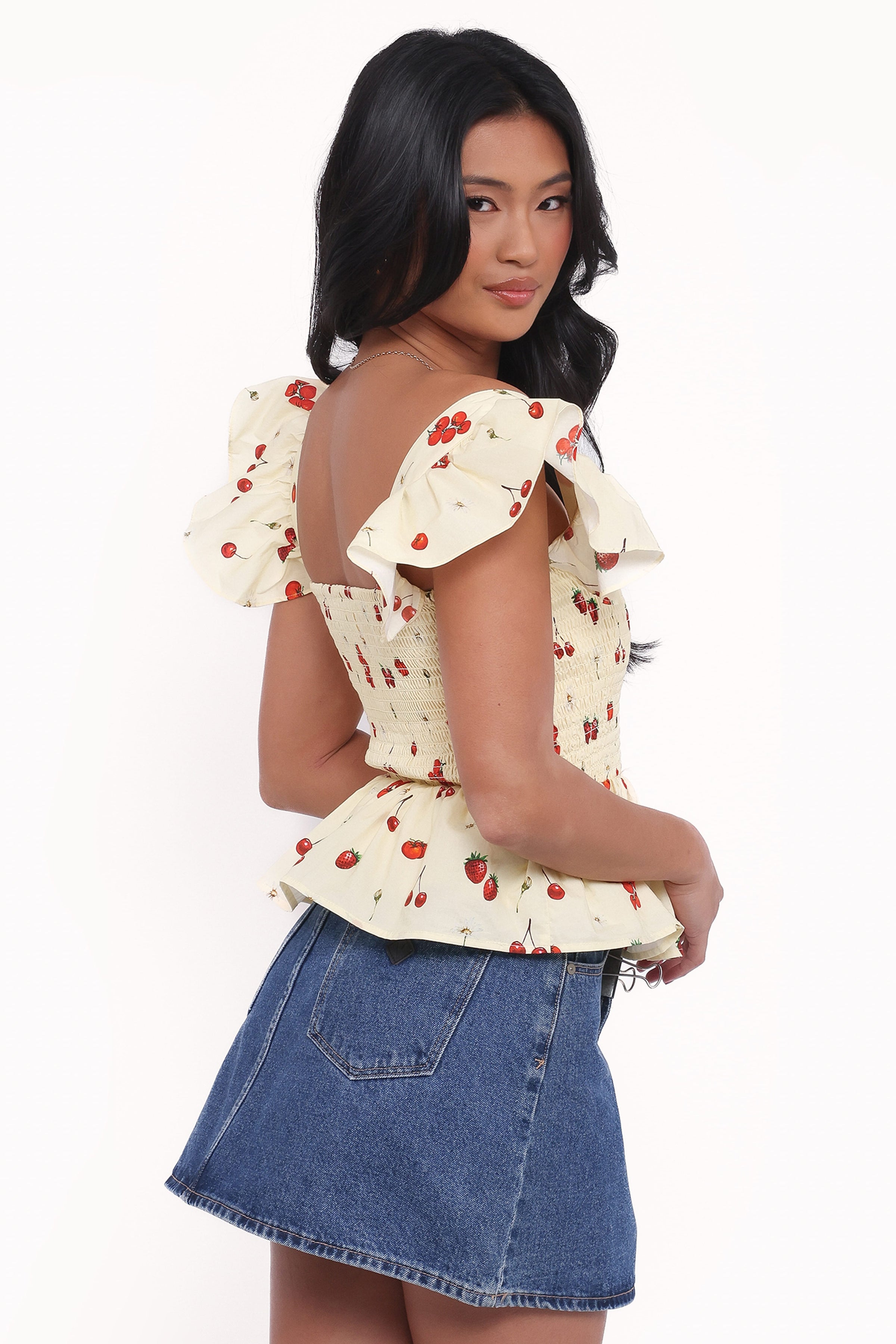 TOPS Remira Smocked Ruffle Top - Yellow Cherry