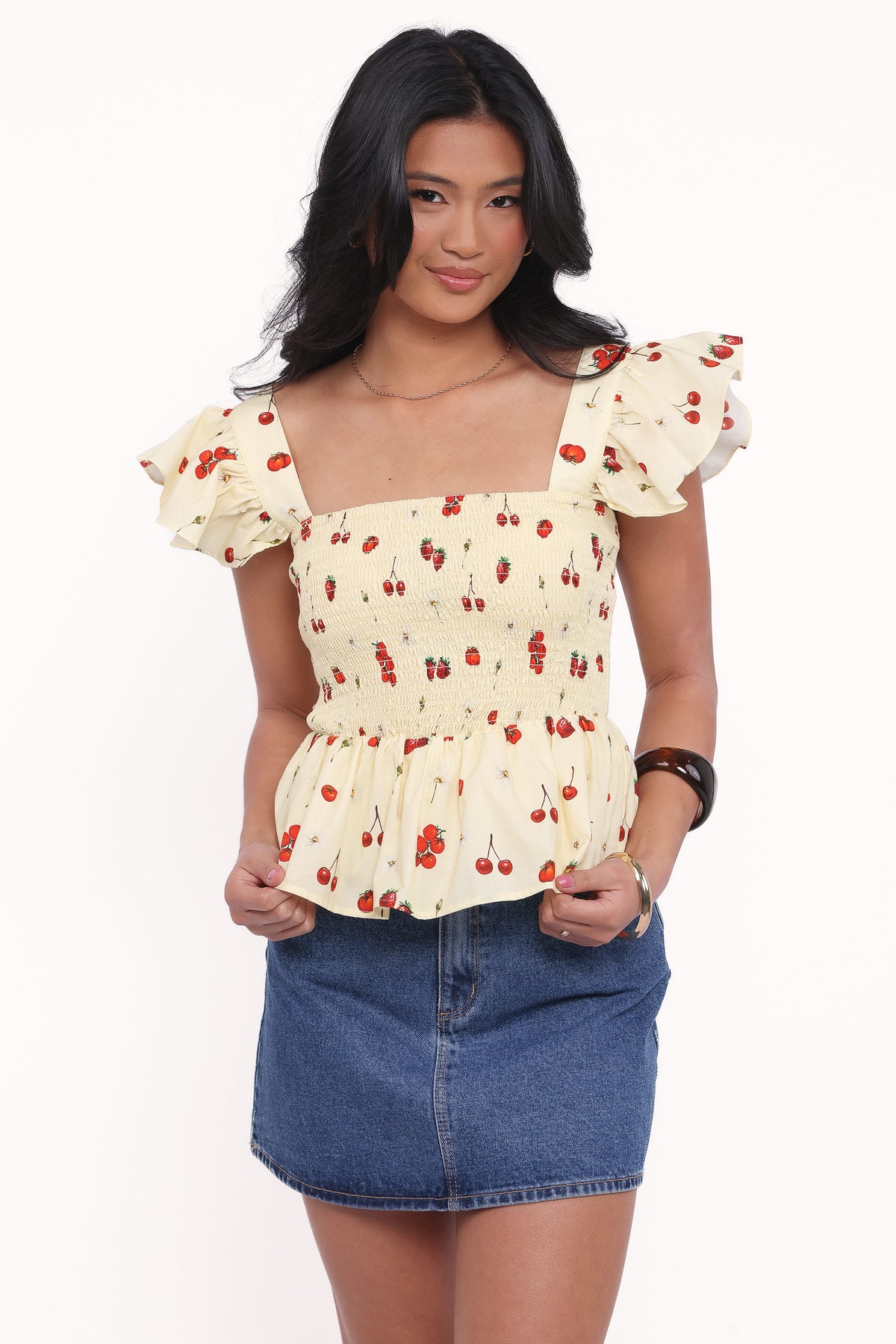 Remira Rivas Remira Smocked Ruffle Top - Yellow Cherry | Petal & Pup