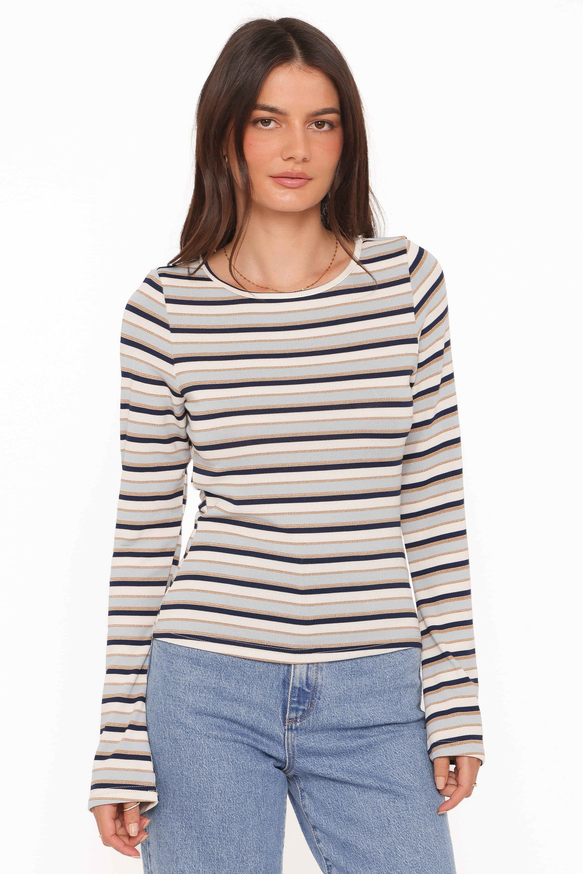 TOPS Riele Open Back Knit Top - Blue Stripe
