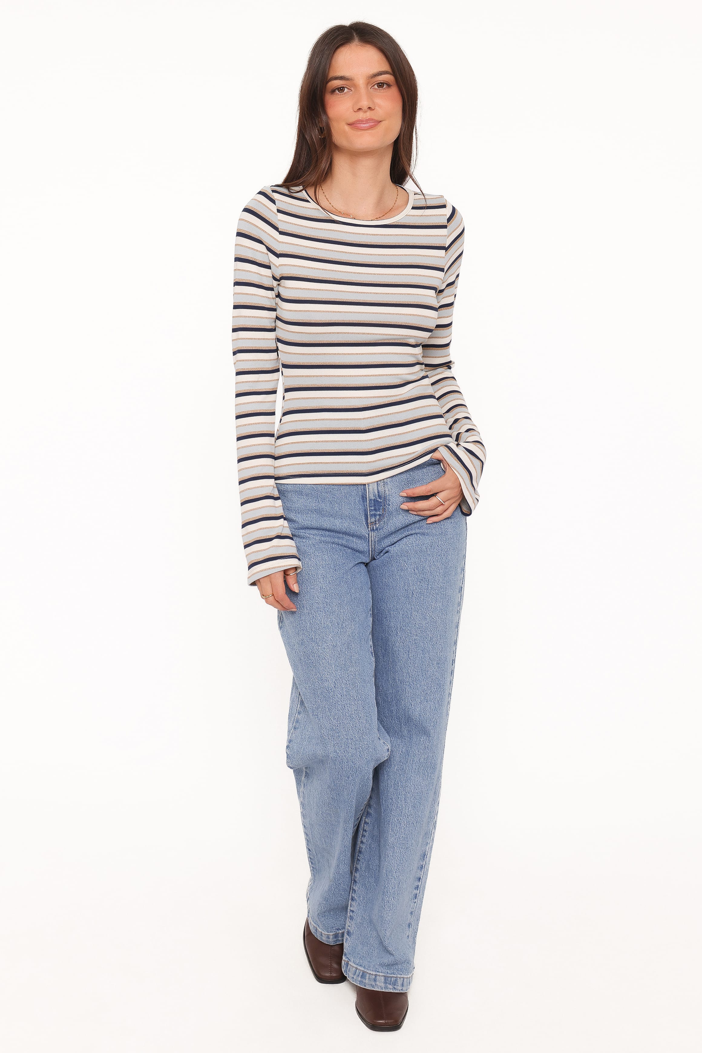 TOPS Riele Open Back Knit Top - Blue Stripe