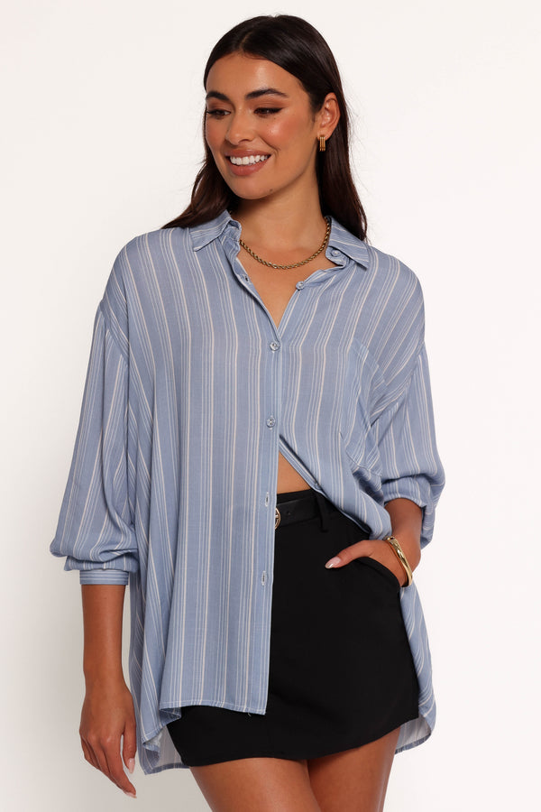 TOPS Rixo Button Down Top - Blue Stripe
