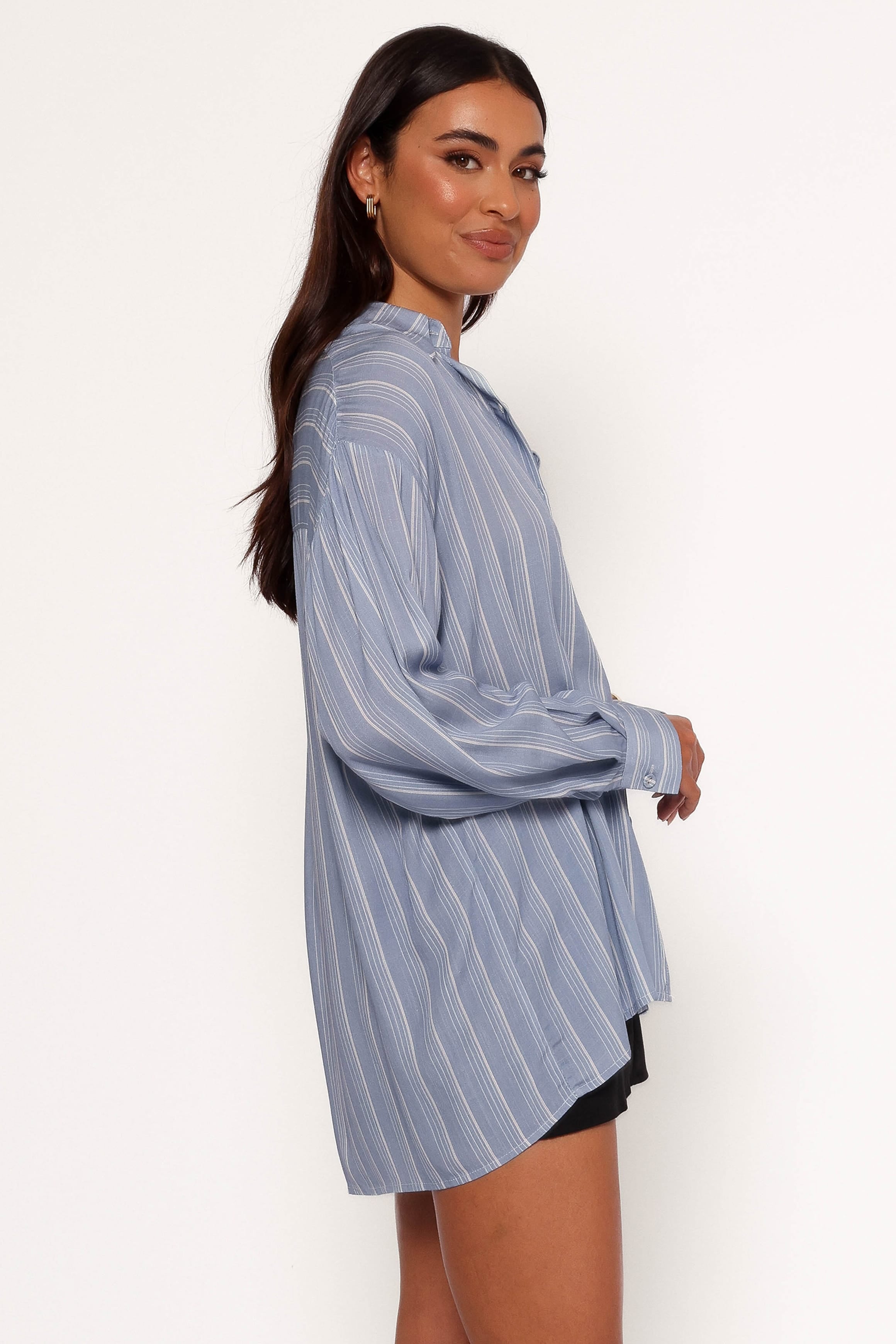 TOPS Rixo Button Down Top - Blue Stripe