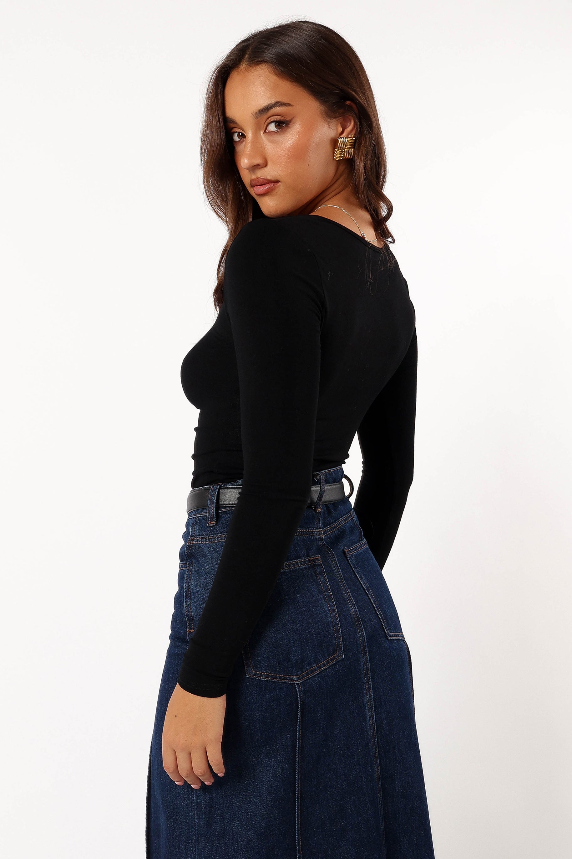 TOPS @Roma Ruched Top - Black