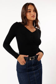 TOPS @Roma Ruched Top - Black