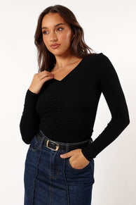 TOPS @Roma Ruched Top - Black