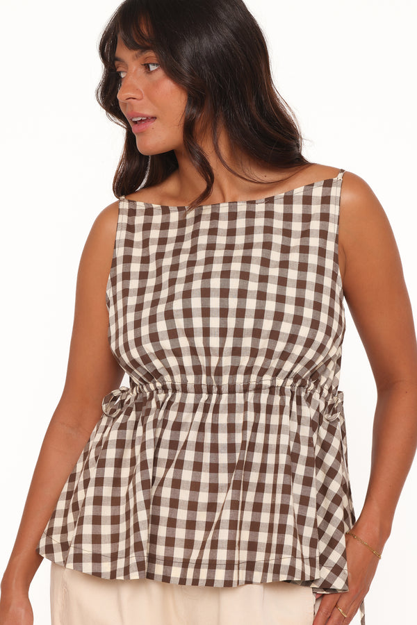 TOPS Rory Top - Brown Gingham