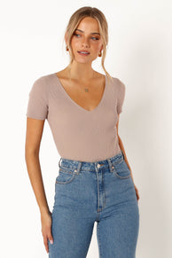 TOPS Rosa Knit Short Sleeve Bodysuit - Mocha