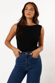 TOPS @Rowie Ribbed Top - Black