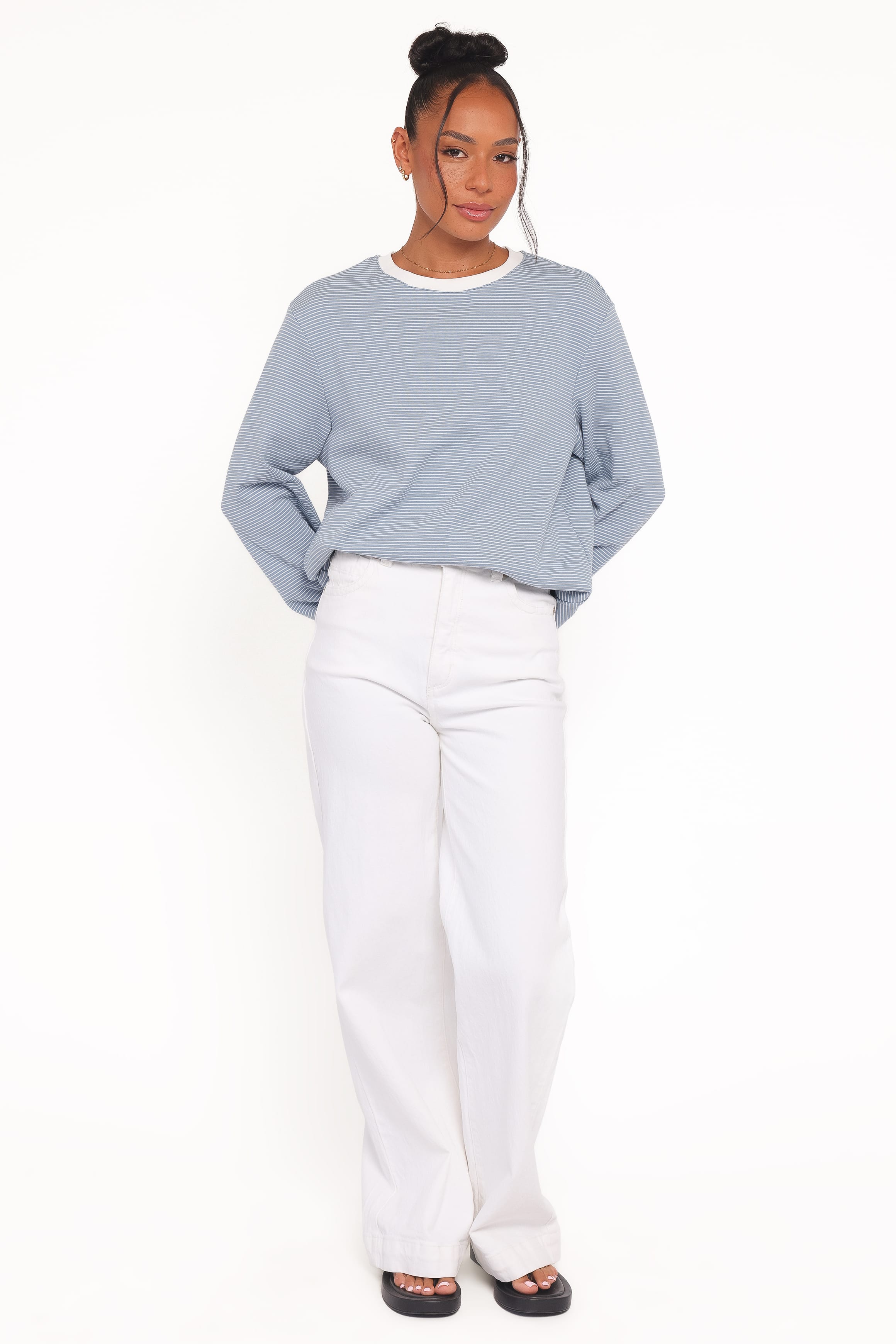 TOPS Ruva Long Sleeve Tee - Blue White Stripe
