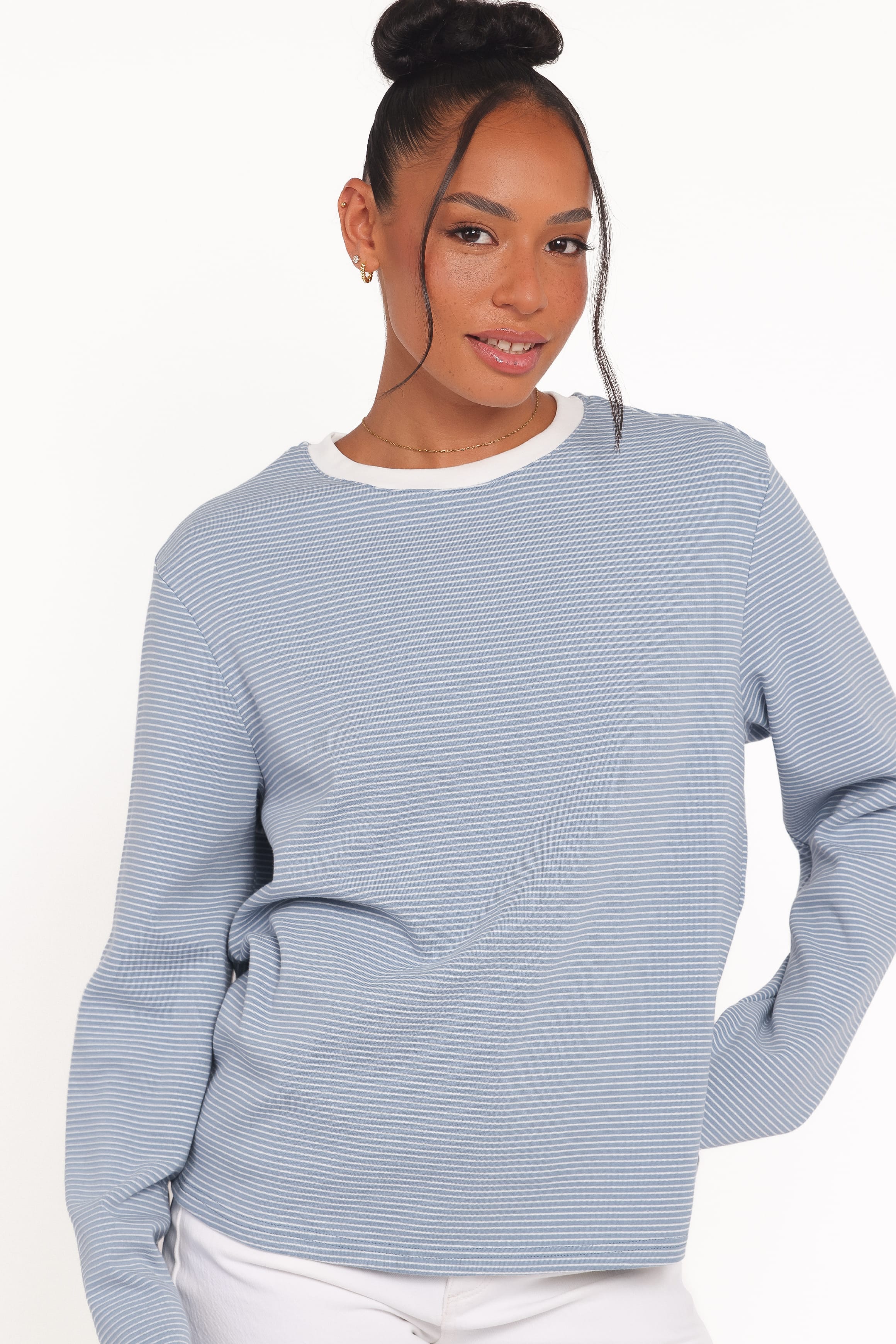 TOPS Ruva Long Sleeve Tee - Blue White Stripe