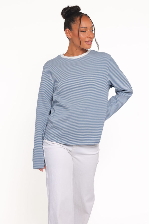 TOPS Ruva Long Sleeve Tee - Blue White Stripe