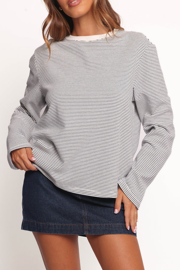 TOPS Ruva Long Sleeve Tee - Navy White Stripe