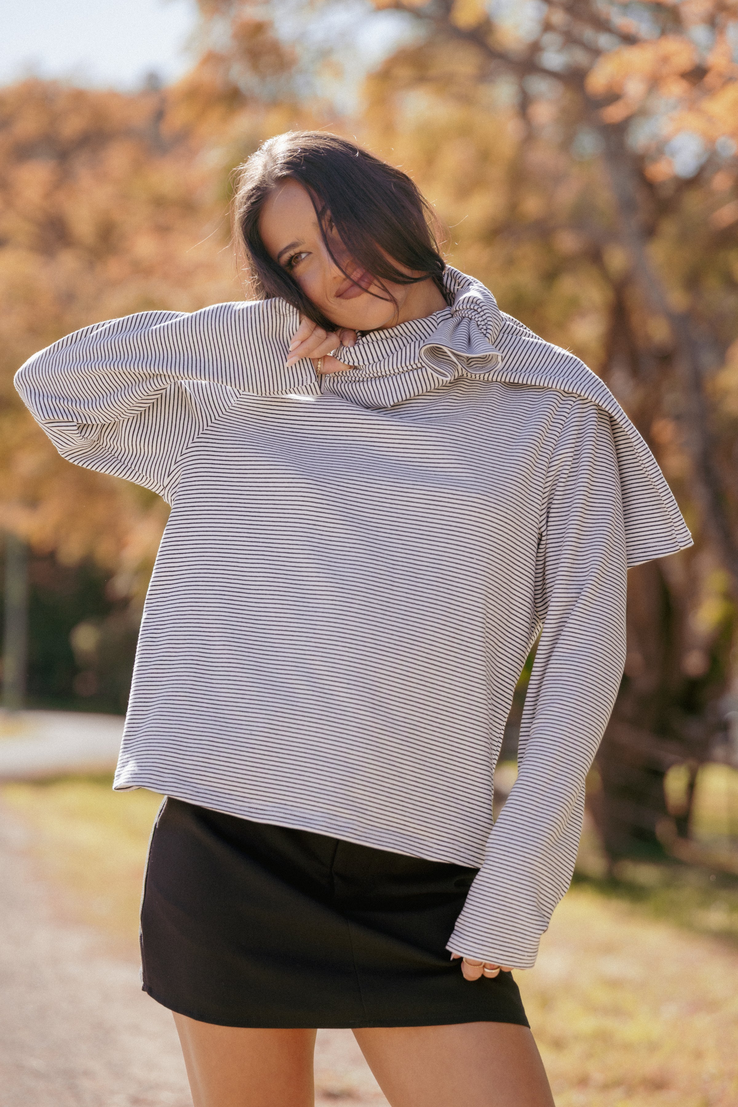 TOPS Ruva Long Sleeve Tee - Navy White Stripe