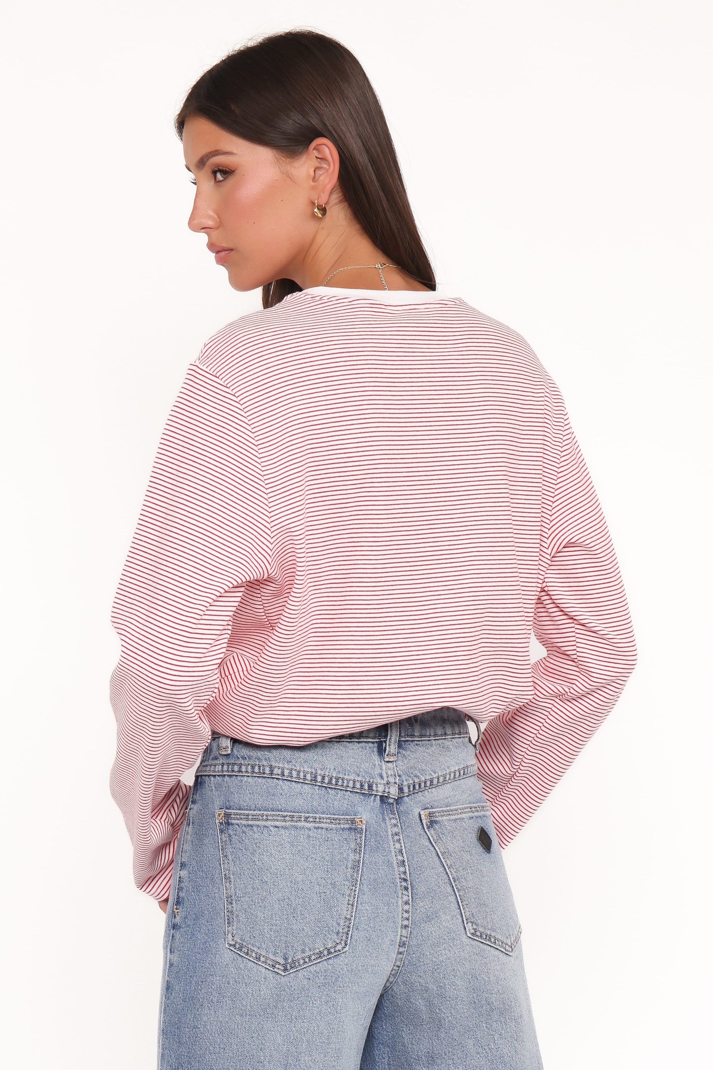 TOPS Ruva Long Sleeve Tee - Red White Stripe