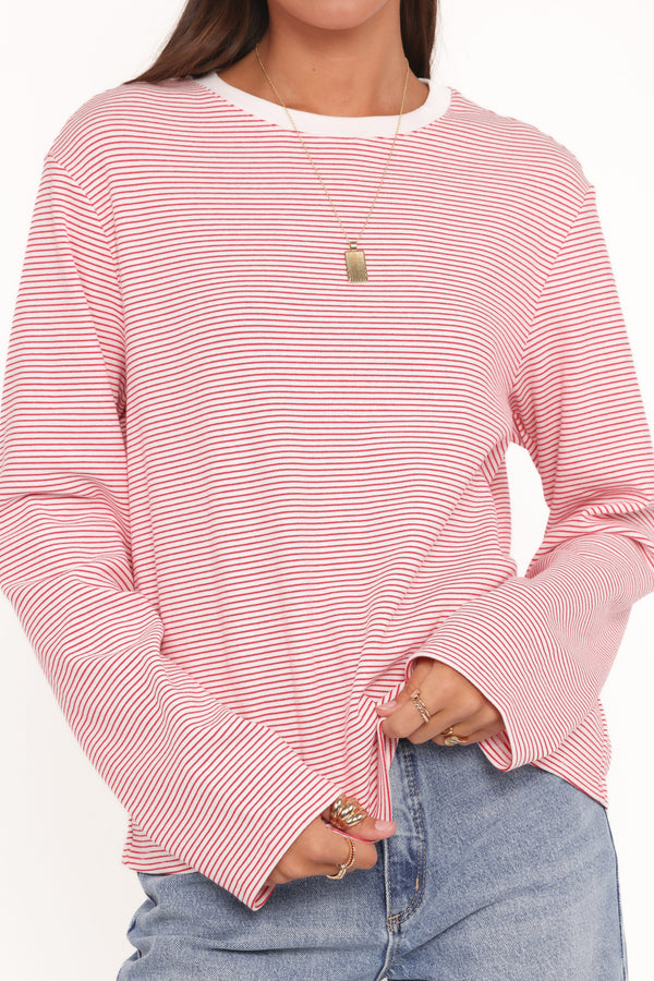 TOPS Ruva Long Sleeve Tee - Red White Stripe