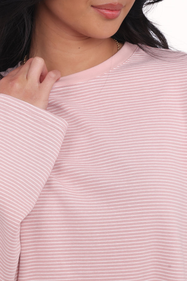 TOPS Ruva Long Sleeve Tee - White Pink Stripe