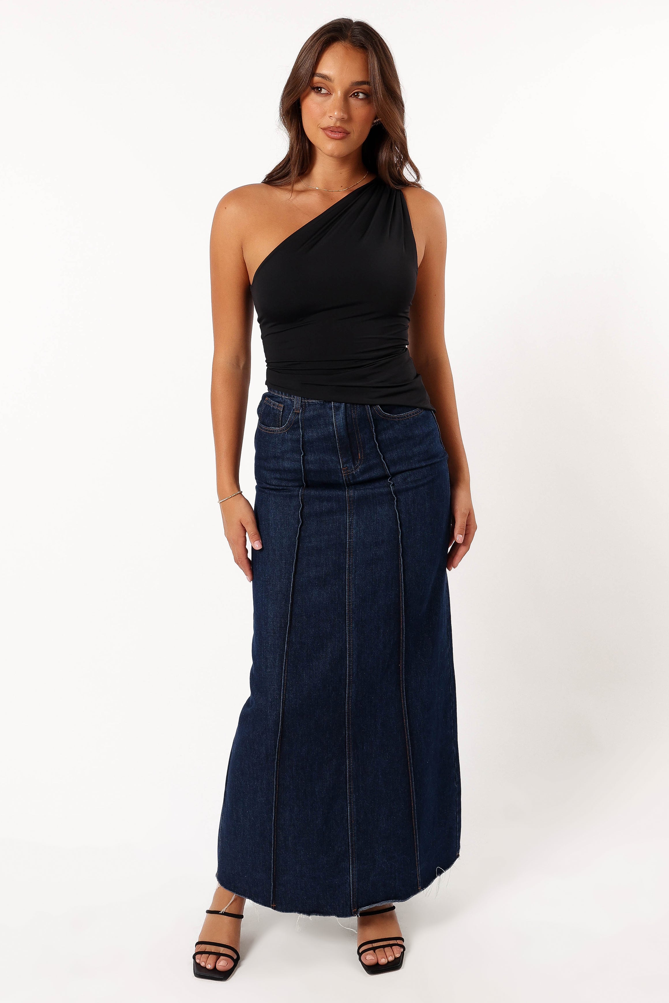 TOPS @Samantha One Shoulder Top - Black (Hold for Cool Beginnings)