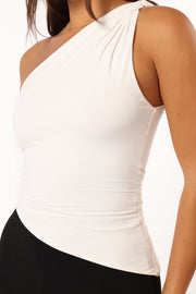 TOPS @Samantha One Shoulder Top - White (Hold for Cool Beginnings)