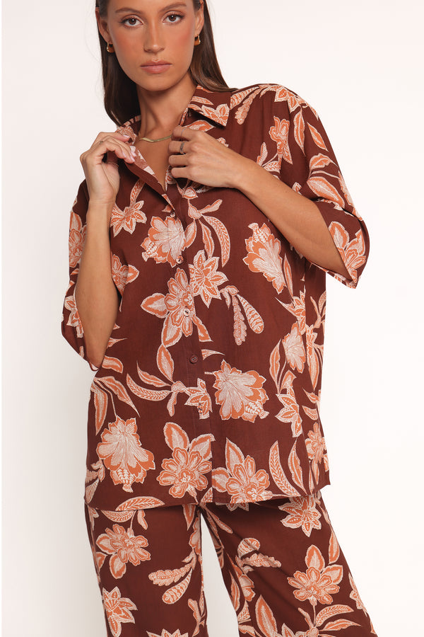 TOPS Samira Short Sleeve Shirt - Orange Floral