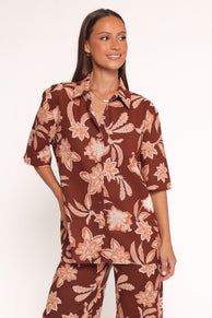 TOPS Samira Short Sleeve Shirt - Orange Floral