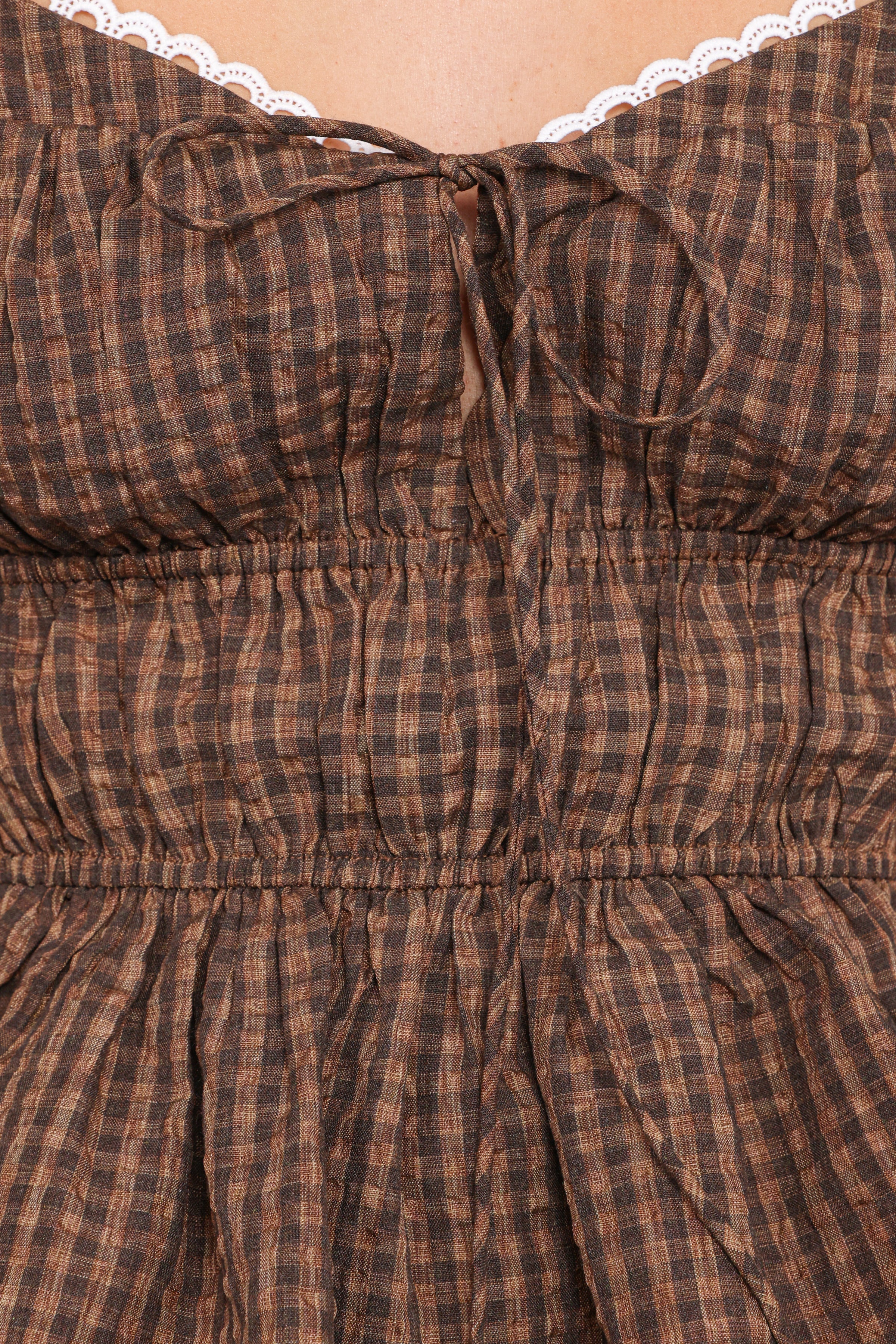 TOPS Saphia Top - Dark Brown Check