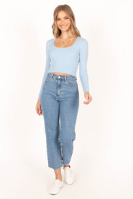 TOPS @Sarah Knit Long Sleeve Top - Blue