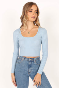 TOPS @Sarah Knit Long Sleeve Top - Blue