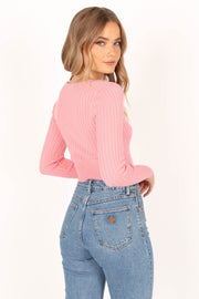 TOPS @Sarah Knit Long Sleeve Top - Pink
