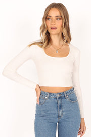 TOPS @Sarah Knit Long Sleeve Top - White