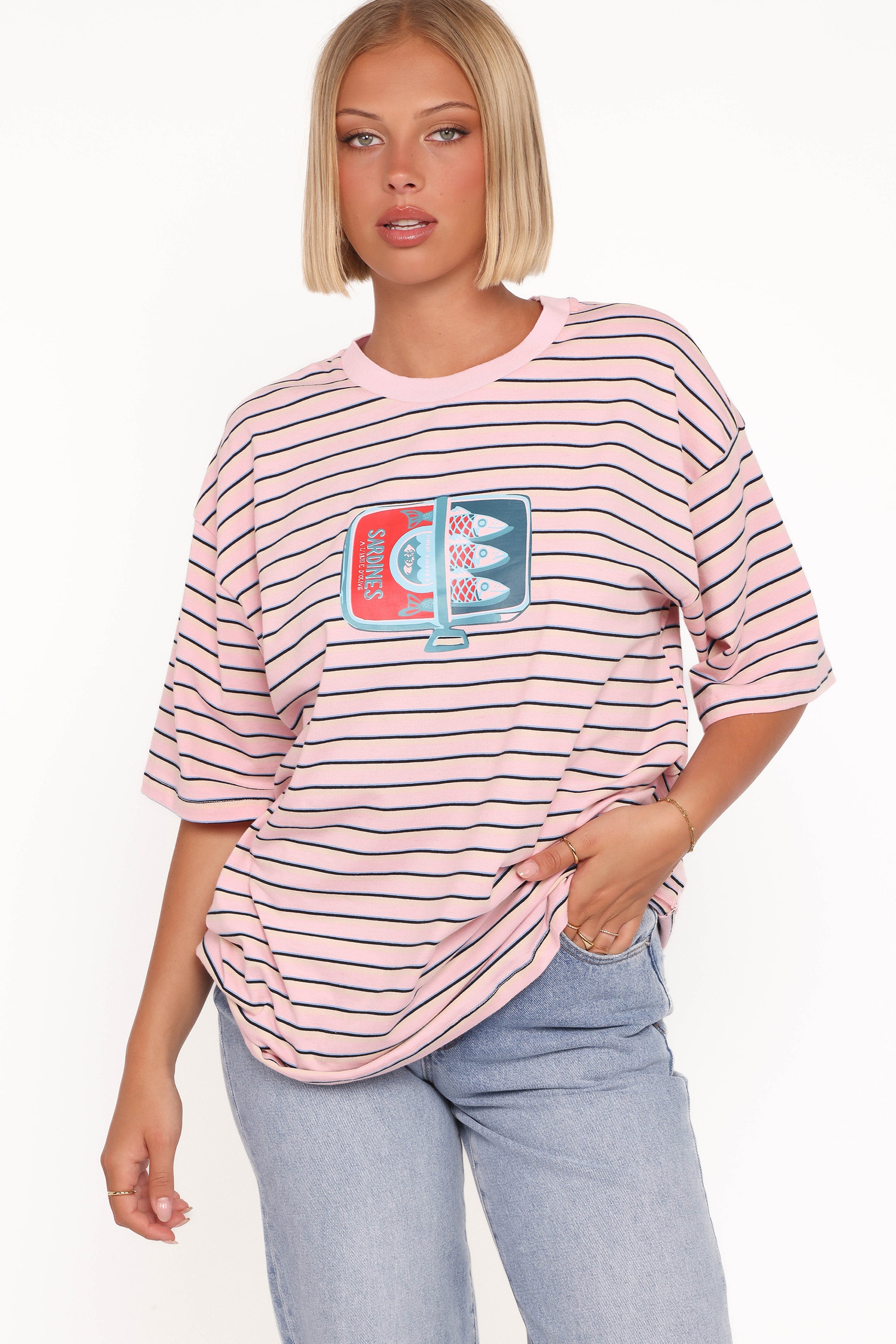 TOPS Sardines Tee - Pink Stripe