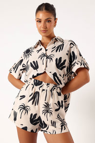 TOPS @Sawyer Short Sleeve Shirt - Beige Black