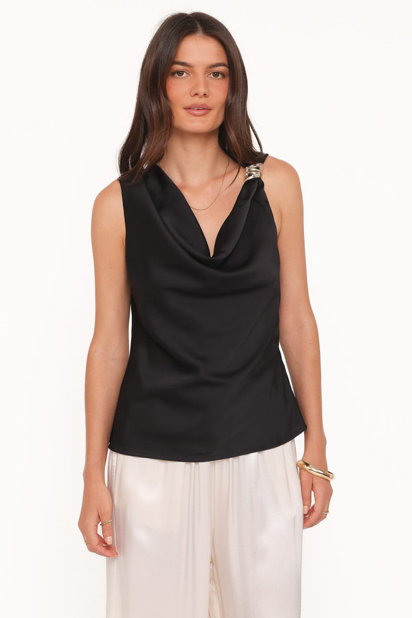 TOPS Serena Cowl Neck Top - Black