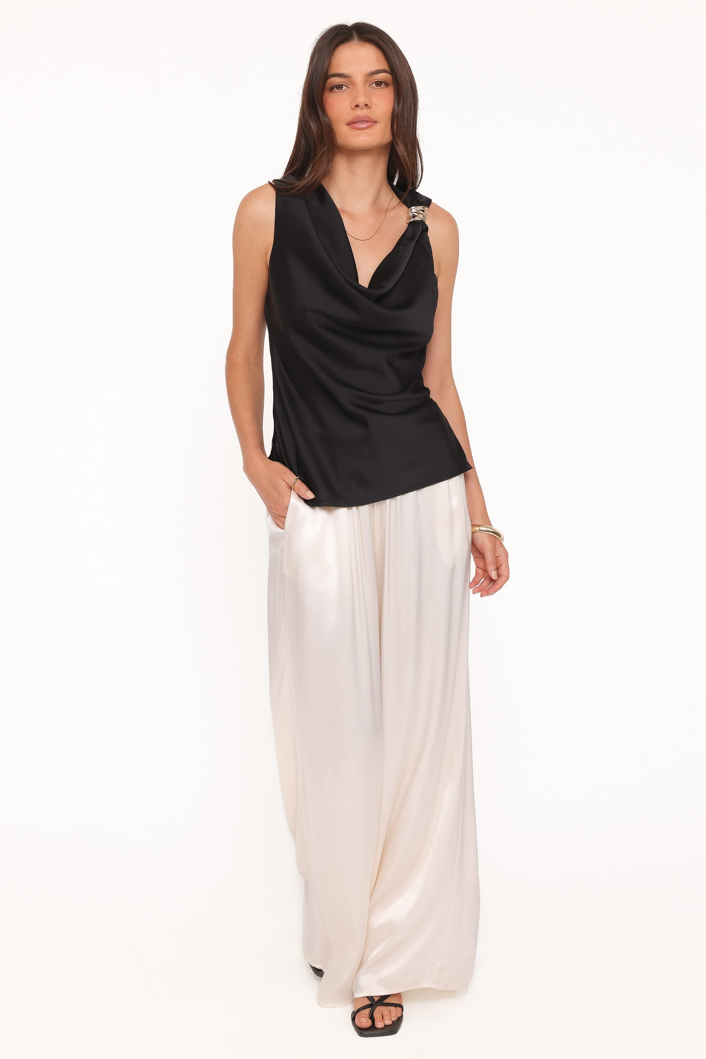 TOPS Serena Cowl Neck Top - Black