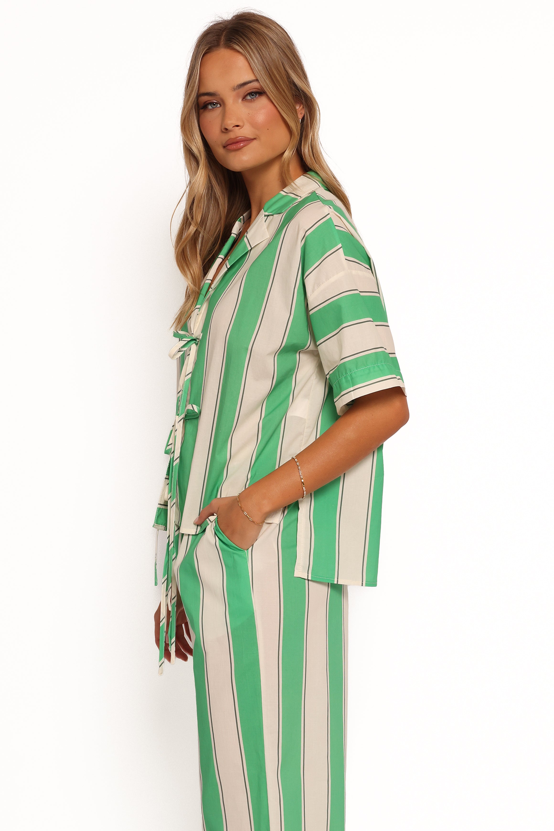 TOPS Shailene Top - Green Stripe