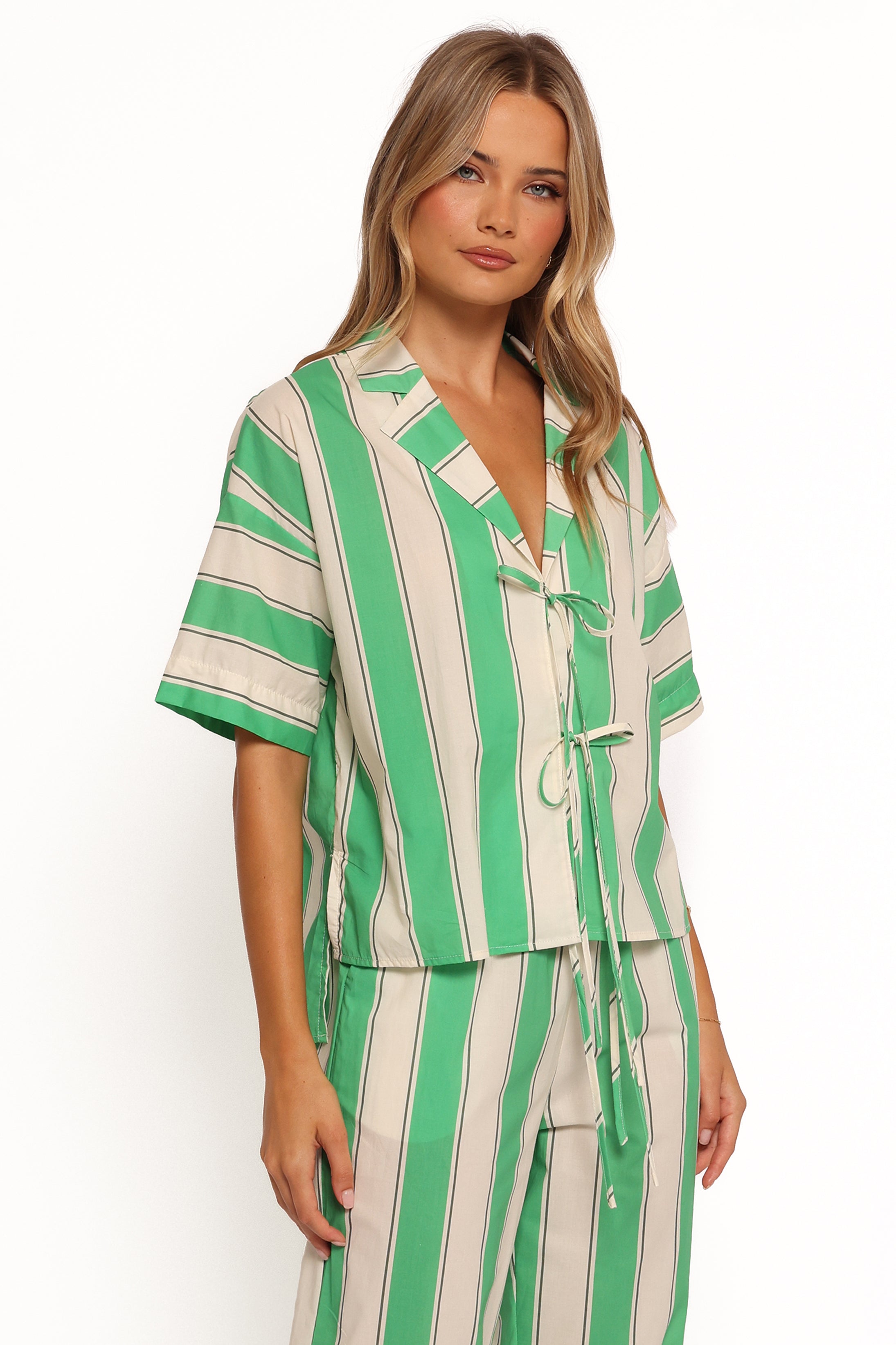TOPS Shailene Top - Green Stripe
