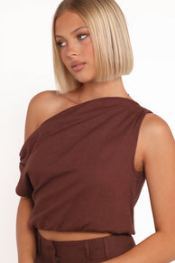 TOPS Shaw Off Shoulder Top - Chocolate Brown