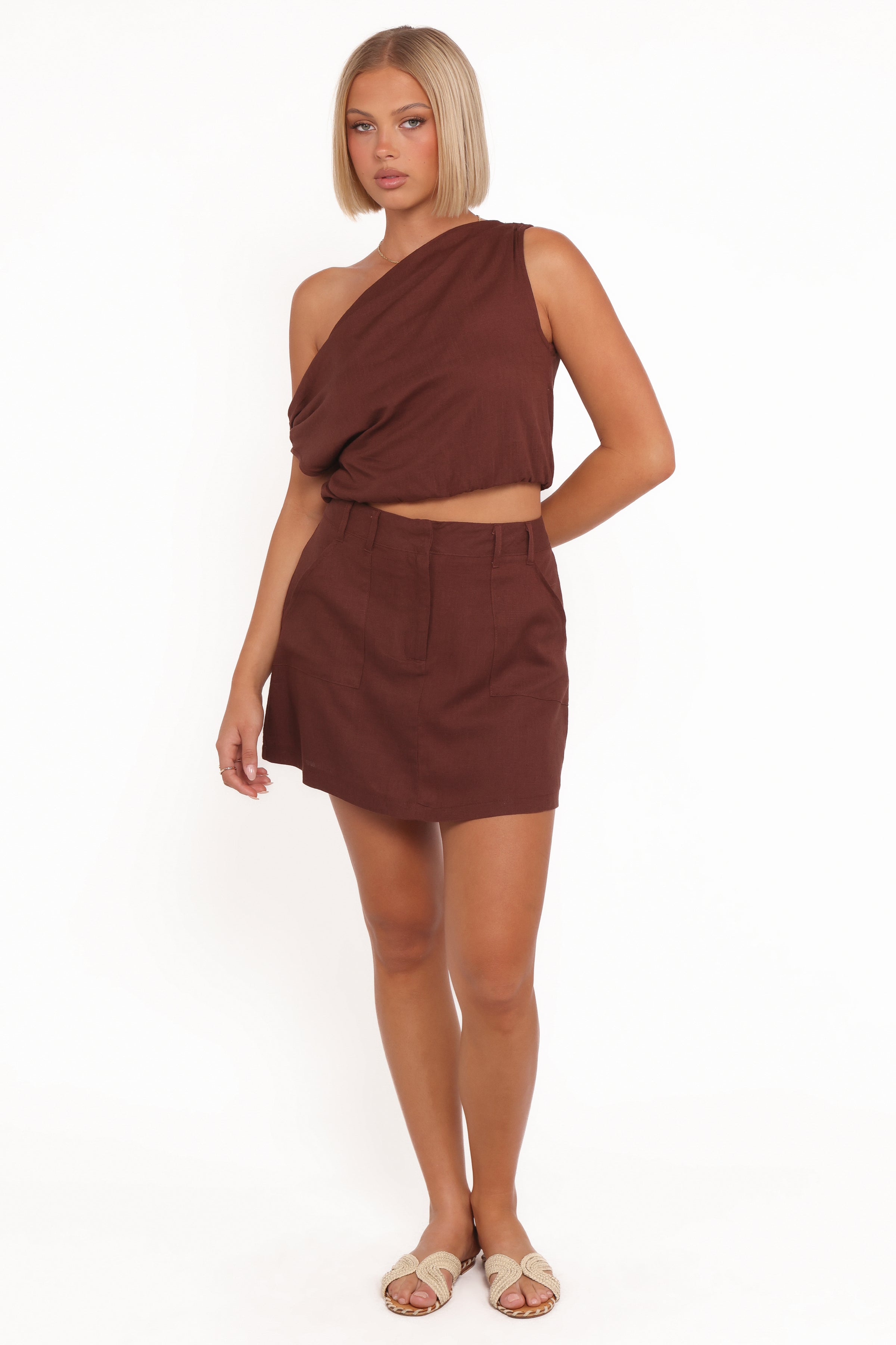 TOPS Shaw Off Shoulder Top - Chocolate Brown