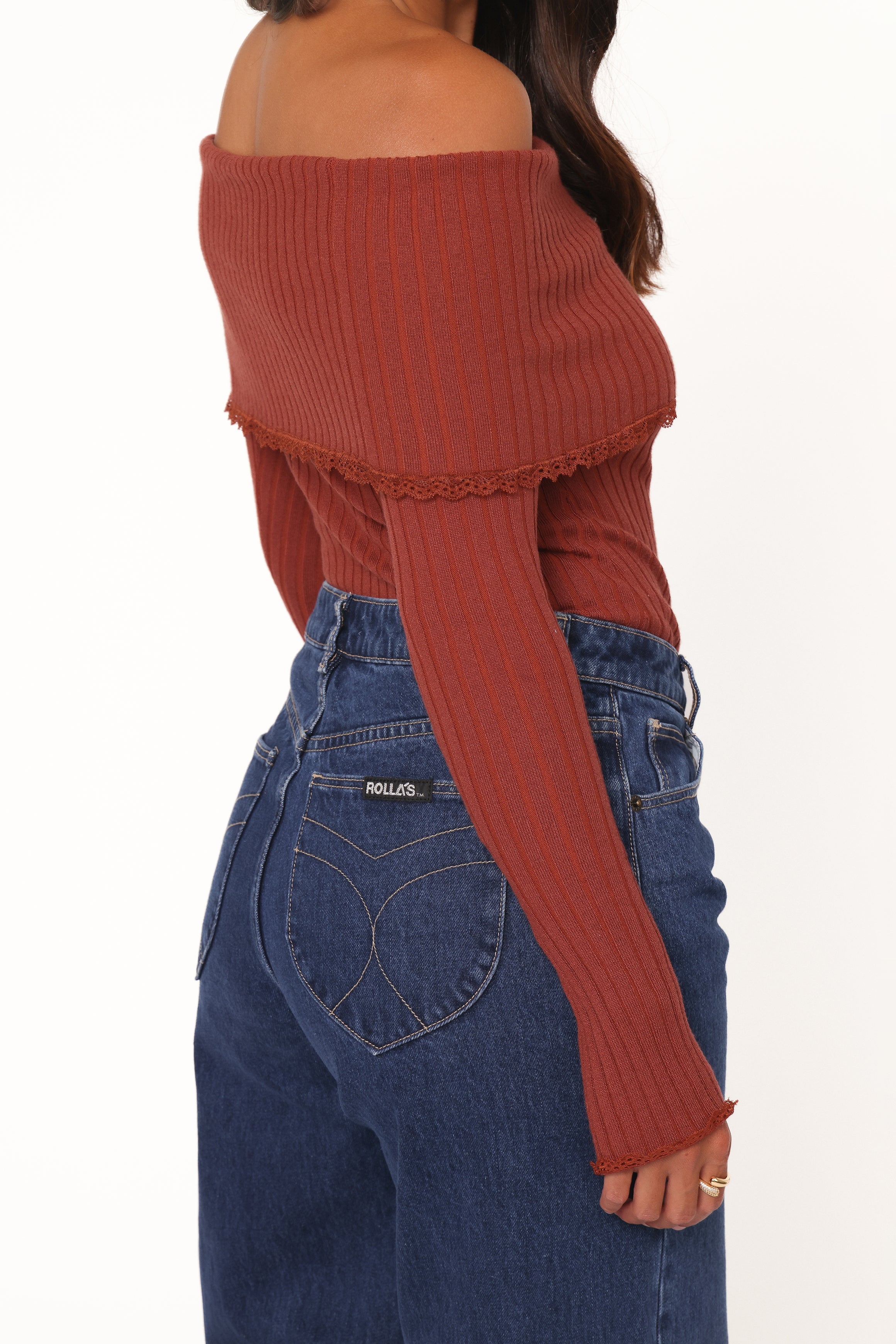 TOPS Sirmione Off Shoulder Pointelle Top - Burgundy